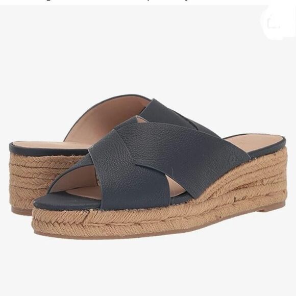 Jack Rogers Palmer Women’s Espadrilles Blue Leather Wedge Sandal Size 9M - Picture 1 of 14